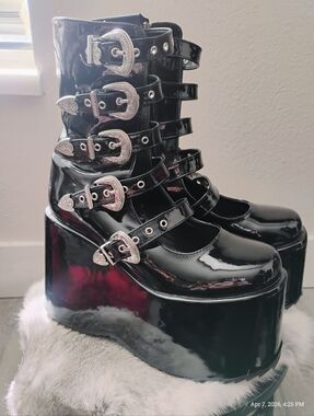 Ellie Black Patent Multi-Buckle Platform Boots